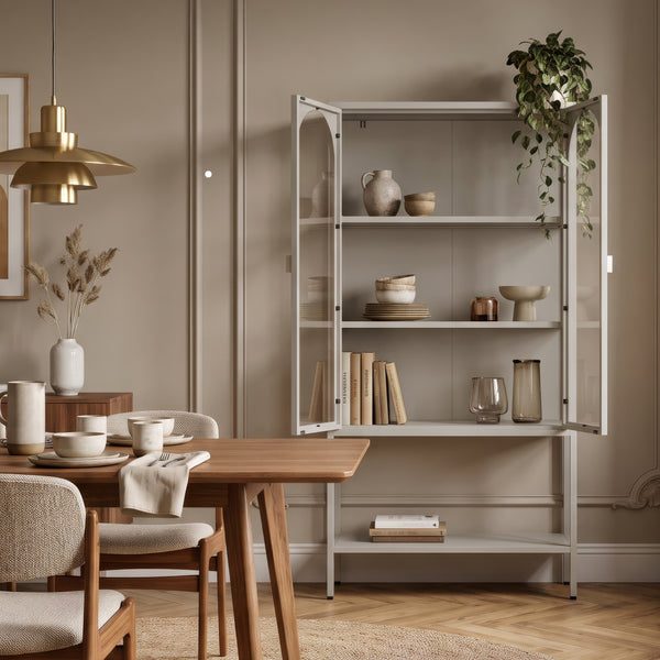 Vitrineskab Klippestad Stål 160x80x35 cm Kamelbrun [en.casa]
