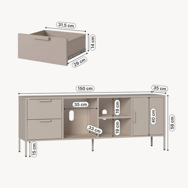 TV-skab Kliri Stål 150x35x58 cm Kamel farve [en.casa]
