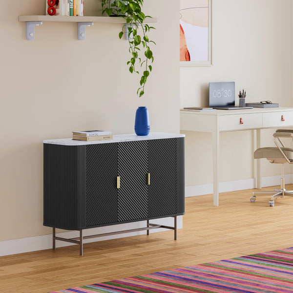 Sideboard Olvehok 110x40x77 cm Sort/Marmorlook, hvid [en.casa]
