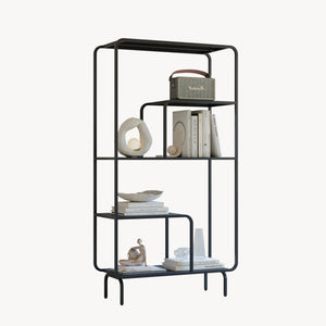 Bogreol Færder stål 145x76x33 cm sort [en.casa]