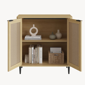 Skænk Lukhomso 83x80x40 cm egetræslook/rattan-look [en.casa]