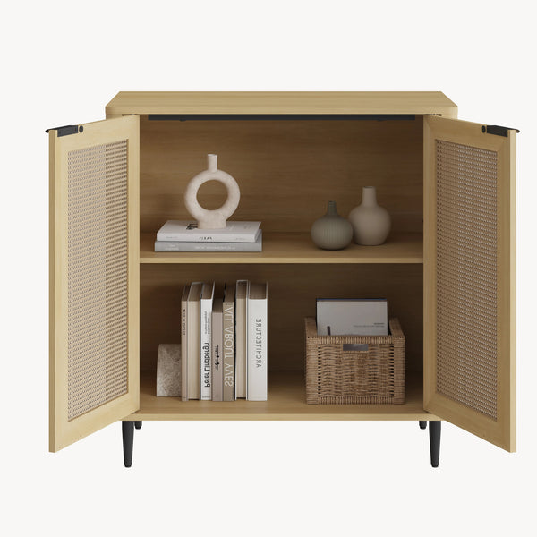 Skænk Lukhomso 83x80x40 cm egetræslook/rattan-look [en.casa]