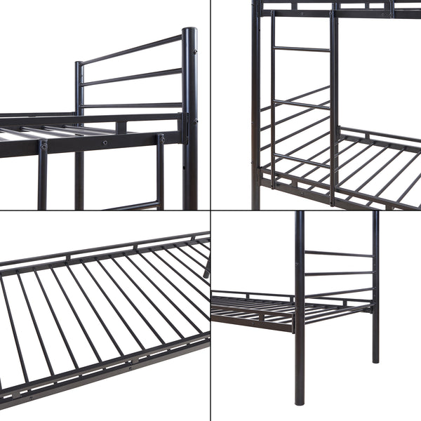 Bevapis køjeseng i metal med 2 madrasser 90x200 cm sort [en.casa]