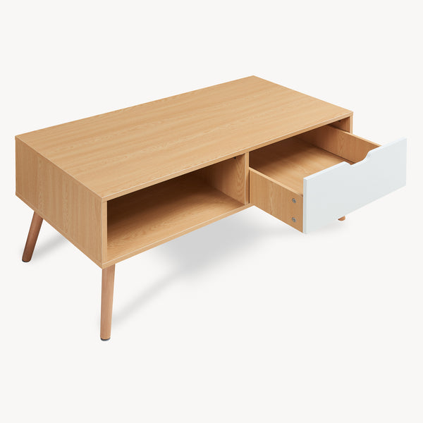 Sofabord Bordkak med skuffe 100x48x45 cm egetræslook/hvid [en.casa]