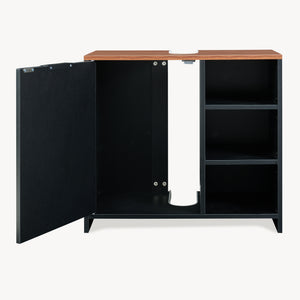 Vaskeskab Trond 60x66x30 cm Sort/Valnøddeudseende [en.casa]