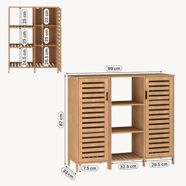 Skabsskab Hakseri 2 dele 87x99x33 cm Bambus Natur [en.casa]