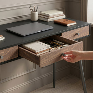 Skrivebordsskammel 115x48x76 cm Sort/Valnøddetrælook [en.casa]