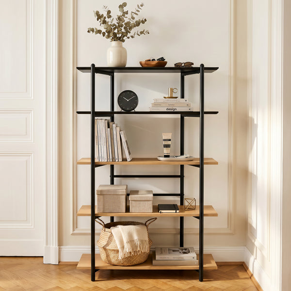 Bogreol Kappespoo 124x80x35 cm Sort/Egeoptik [en.casa]