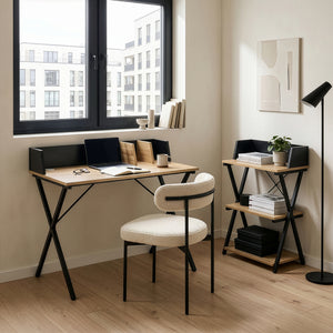 Skrivebord Kappespoo 84x80x50 cm Sort/Ege-look [en.casa]