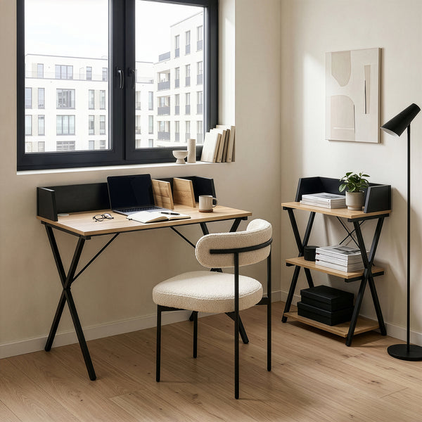 Skrivebord Kappespoo 84x80x50 cm Sort/Ege-look [en.casa]