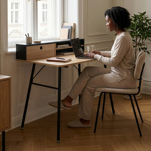 Skrivebord Var 93x90x50 cm Sort/Egeoptik [en.casa]