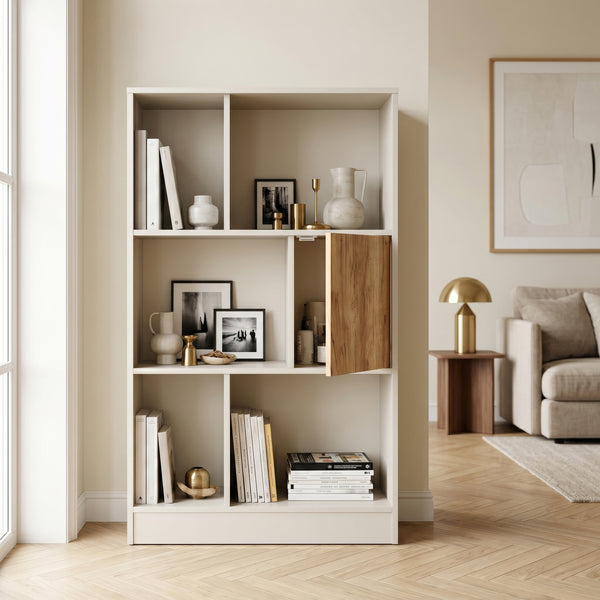 Bogreol Karena 112x70x30 cm Cremehvid/Ege-look [en.casa]