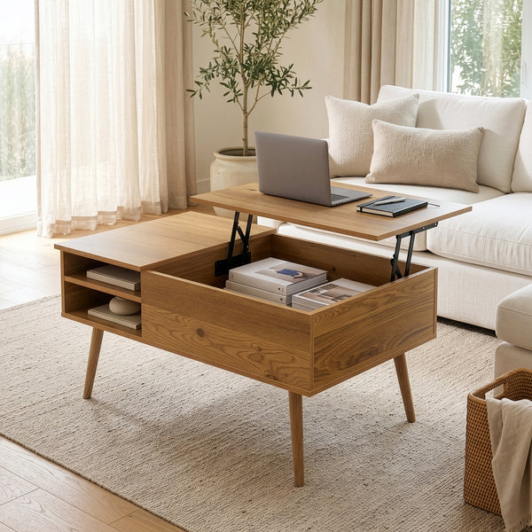 Sofabord Vasdabod med løfteplade 96x59x50 cm egetræslook [en.casa]