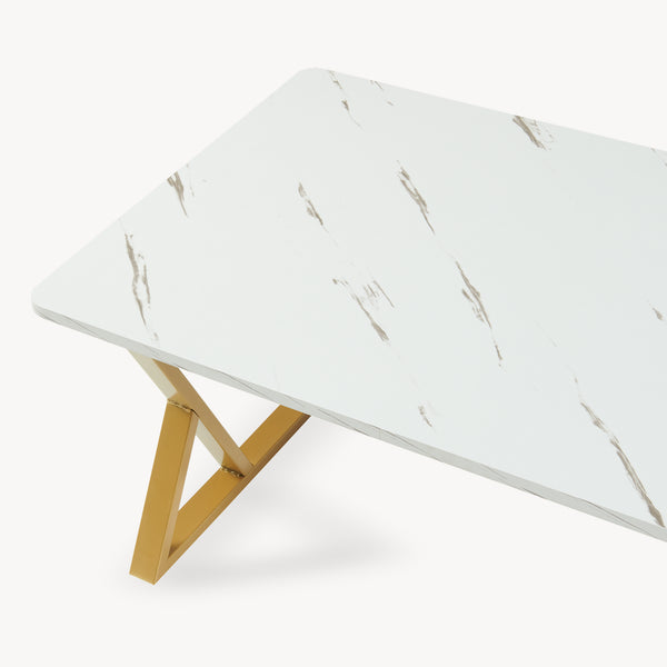 Sofabord Nolu 120x60x46 cm Guldfarvet/Marmorlook, hvid [en.casa]