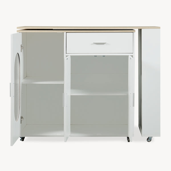 Rullbar køkkenø med drejelig bordplade Kudebola 115x40x94 cm egetræslook/hvid [en.casa]