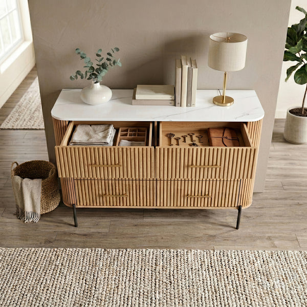 Kommode Kokunse med 6 skuffer 120x42x78 cm egetræslook [en.casa]