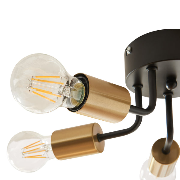 Lámpara de techo Barrow 5 portalámparas E27 metal 12x33cm - Negro/Dorado [lux.pro]