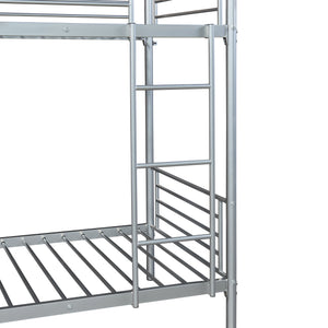 Metall-etageseng Soppsar med 2 madrasser 200x90 cm sølv [en.casa]