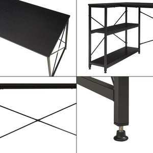 Skrivebord Raundsvalt med 1 hylde L-formet 137x88x75 cm sort [en.casa]