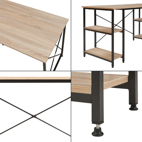 Skrivebord Klirurud med 2 hylder L-formet 150x150x75 cm eg [en.casa]