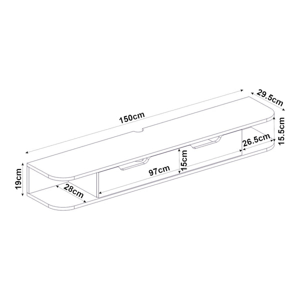 Hængende TV-lavtavle Karjali 150x30x19 cm egetræslook [en.casa]