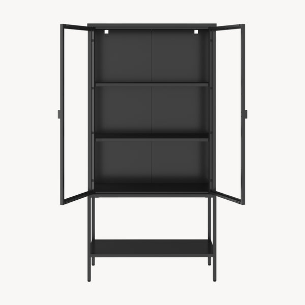 Vitrineskab Borshavisa stål 2-dørs 160x80x35 cm sort [en.casa]
