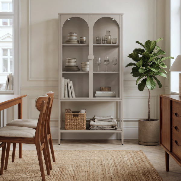Vitrineskab Klippestad Stål 160x80x35 cm Kamelbrun [en.casa]