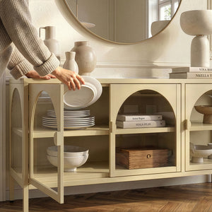 Vitrineskab-Sideboard Klippestad Stål 118x35x55 cm Kamel Farve [en.casa]