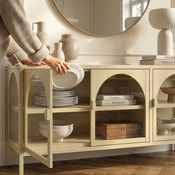 Vitrineskab-Sideboard Klippestad Stål 118x35x55 cm Kamel Farve [en.casa]