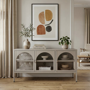Vitrineskab Klippestad Stål 118x35x55 cm Kamel Farve [en.casa]