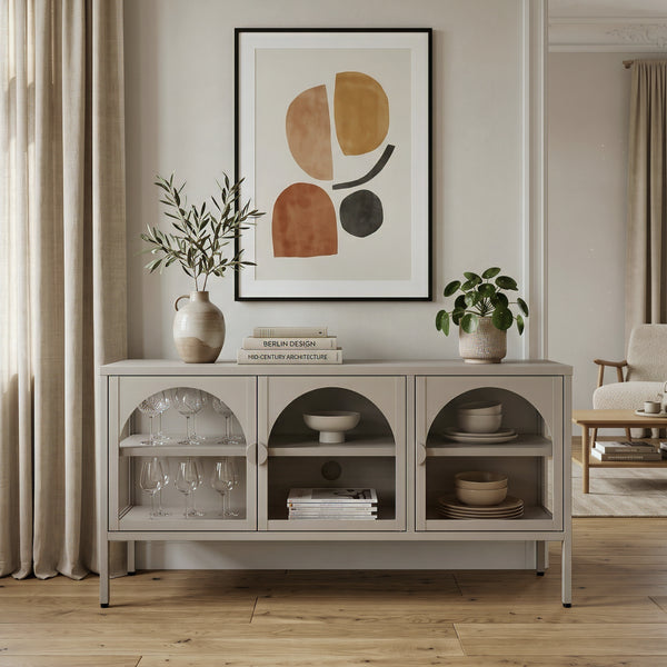 Vitrineskab Klippestad Stål 118x35x55 cm Kamel Farve [en.casa]