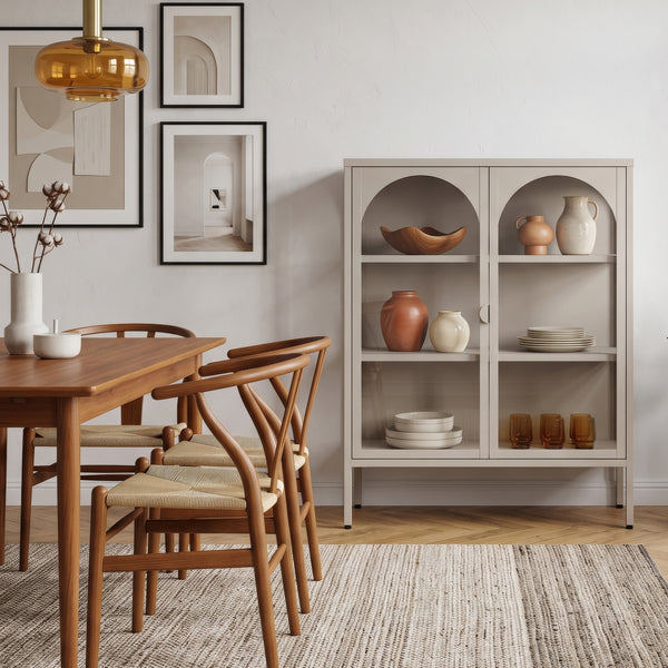 Vitrineskab Klippestad Stål 95x80x35 cm Kamel Farve [en.casa]