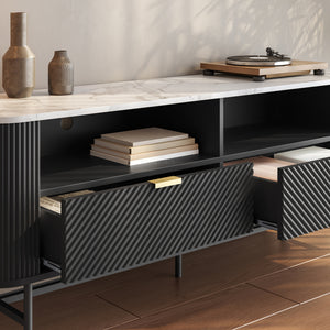 TV-Lowboard Olvehok 140x40x55 cm Sort/Marmorlook, hvid [en.casa]