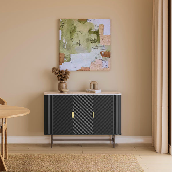Sideboard Olvehok 110x40x77 cm Sort/Marmorlook, hvid [en.casa]