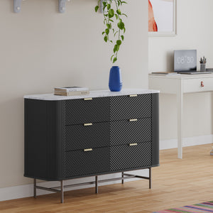 Kommode Olvehok 120x40x81 cm Sort/Marmorlook, hvid [en.casa]