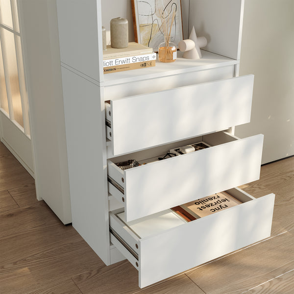 Les reol med 3 skuffer 180x60x35 cm Hvid [en.casa]