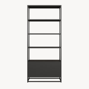 Bogreol med skab Hailuoto 80x40x180 cm stål sort, mat [en.casa]
