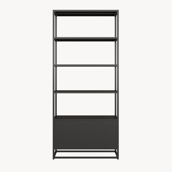 Bogreol med skab Hailuoto 80x40x180 cm stål sort, mat [en.casa]
