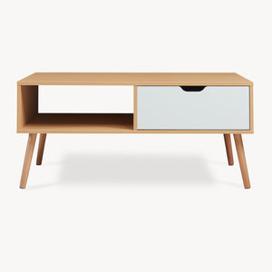 Sofabord Bordkak med skuffe 100x48x45 cm egetræslook/hvid [en.casa]