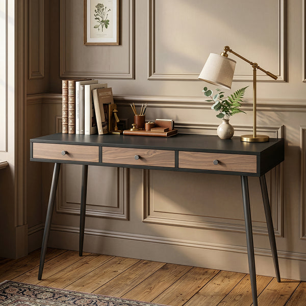 Skrivebordsskammel 115x48x76 cm Sort/Valnøddetrælook [en.casa]