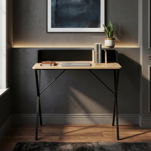 Skrivebord Kappespoo 84x80x50 cm Sort/Ege-look [en.casa]
