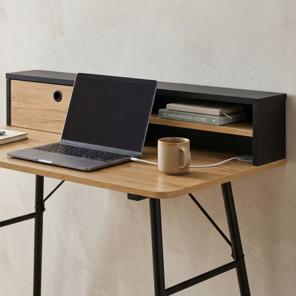 Skrivebord Var 93x90x50 cm Sort/Egeoptik [en.casa]