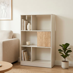 Bogreol Karena 112x70x30 cm Cremehvid/Ege-look [en.casa]