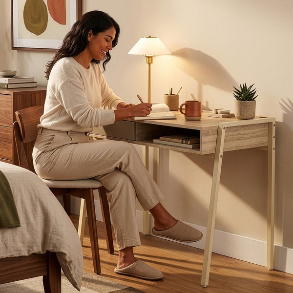 Skrivebord Boderas 107x55x78 cm Beige/Travertin [en.casa]