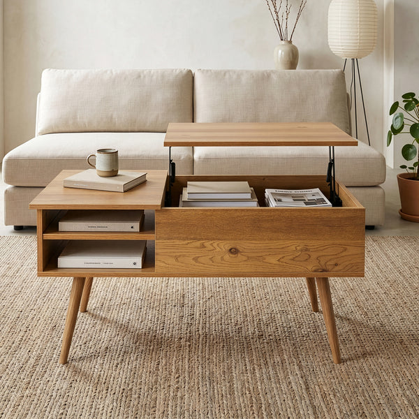 Sofabord Vasdabod med løfteplade 96x59x50 cm egetræslook [en.casa]