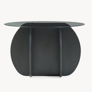 Sofabord Karhuvandi med glasplade Ø70x40 cm Sort/Grå [en.casa]