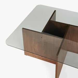 Sofabord Benexjö med glasplade 70x70x36 cm valnødlook/grå [en.casa]