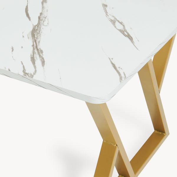 Sofabord Nolu 120x60x46 cm Guldfarvet/Marmorlook, hvid [en.casa]