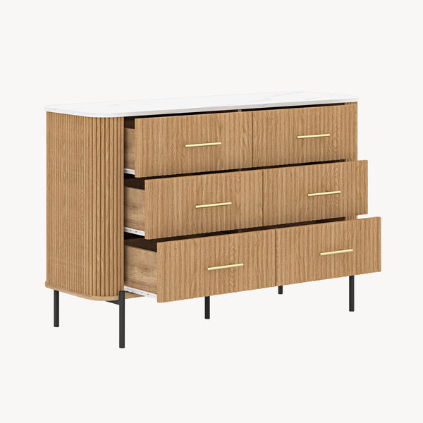 Kommode Kokunse med 6 skuffer 120x42x78 cm egetræslook [en.casa]