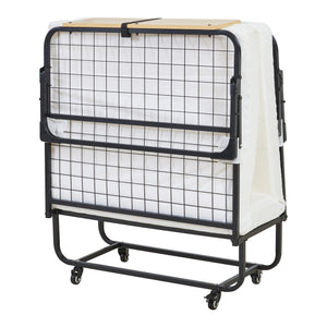Metalfoldeseng Lustendi med madras 200x90cm sort/eg-look [en.casa].